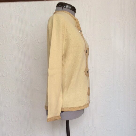 Saks fifth avenue 60s cashmere and suede cardigan - not perfect - Picture 3 of 5